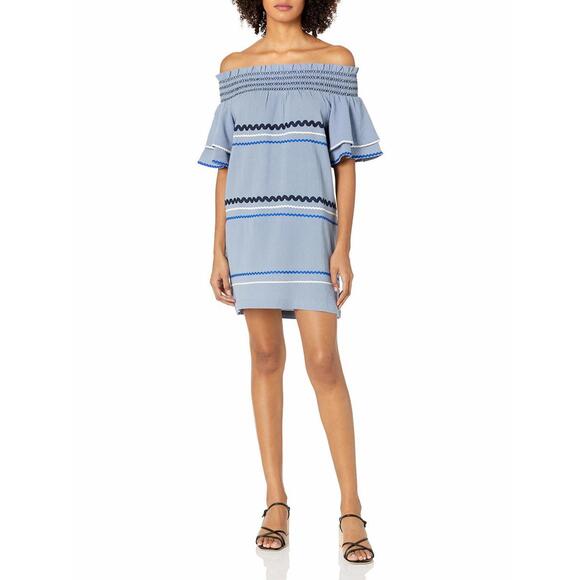 MUDPIE Off-Shoulder Blue Striped Mini Dress 🌊 - Picture 1 of 5